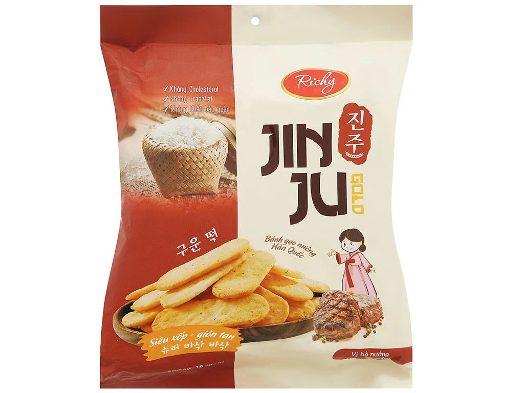 Bánh gạo Richy Junju vị Bò nướng tiêu 134,4g x 20 túi