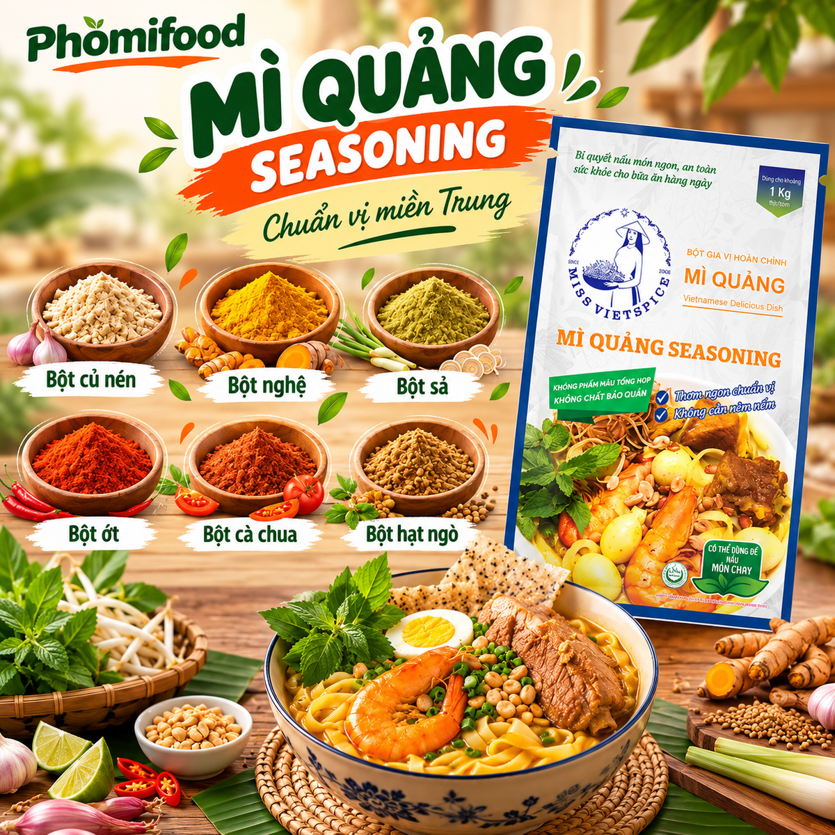 Gói gia vị hoàn chỉnh nấu MÌ QUẢNG 65g không Cay
