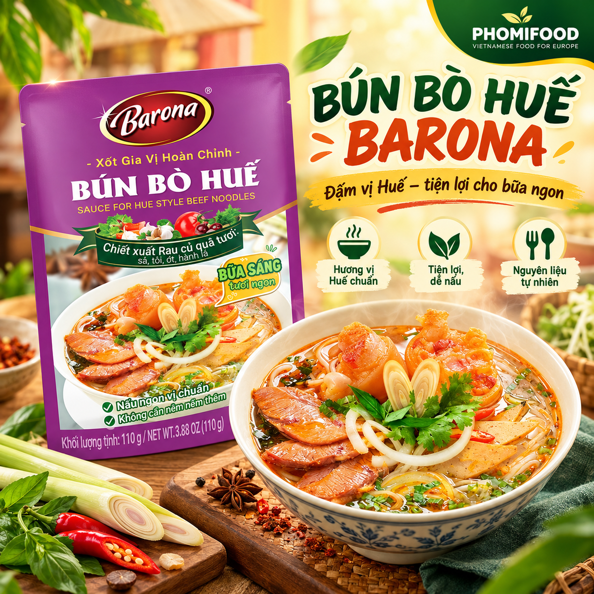 Gia Vị Bún Bò Huế Barona 110g ướp ngon chuẩn vị không cần nêm nếm