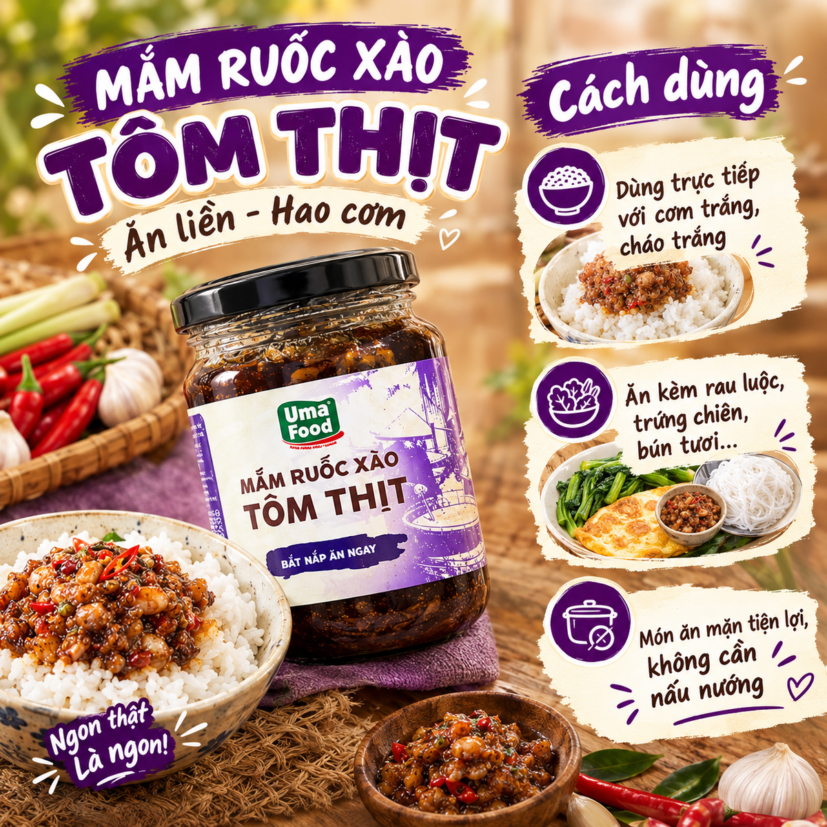 Mắm Ruốc Xào Tôm Thịt Ăn Liền Hao Cơm