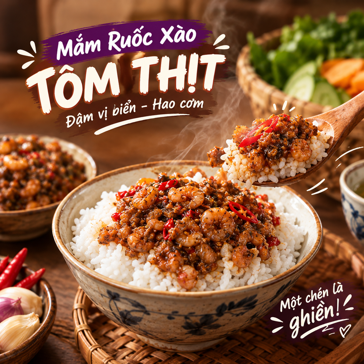 Mắm Ruốc Xào Tôm Thịt Ăn Liền Hao Cơm