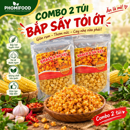 Bắp Sấy Tỏi Ớt 500g Bao Giòn Vừa Vị