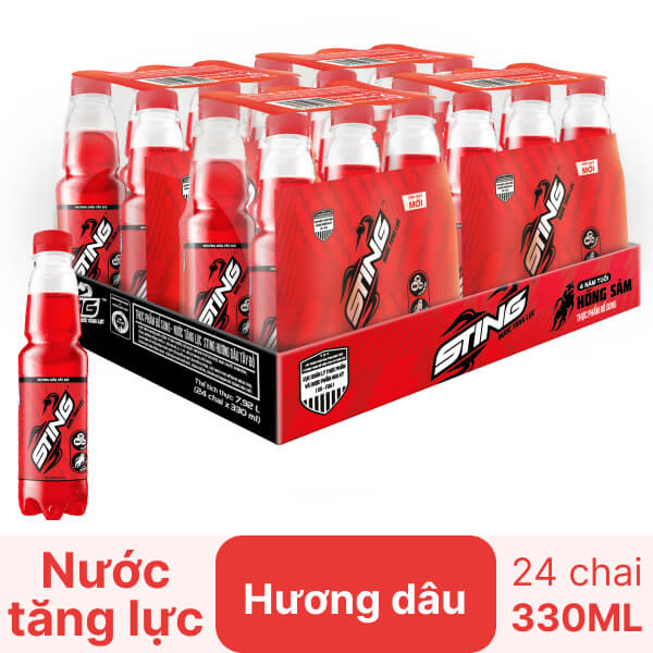 Nước Tăng Lực Sting vị Dâu chai 330m x 24 chai
