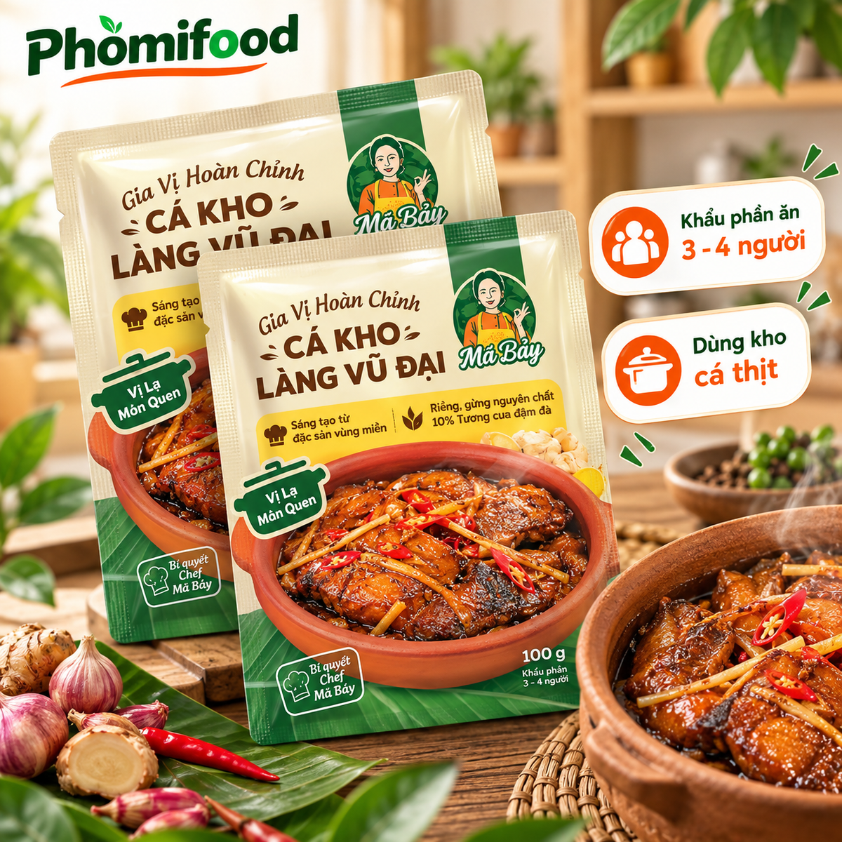 Combo 2 gói gia vị cá kho làng Vũ Đại hoàn chỉnh Má Bảy