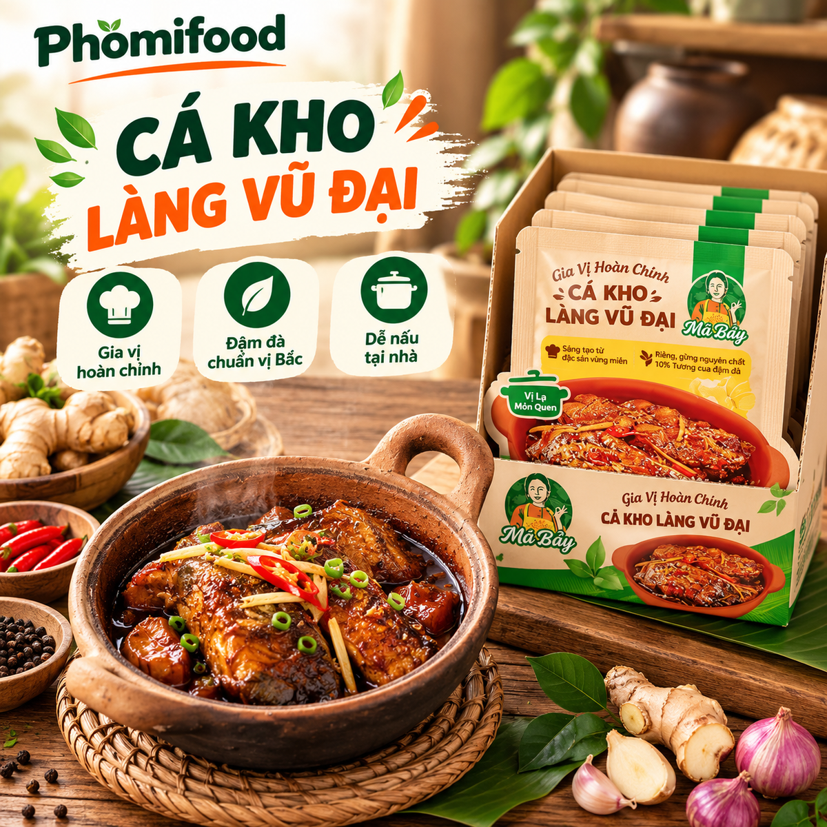 Combo 2 gói gia vị cá kho làng Vũ Đại hoàn chỉnh Má Bảy