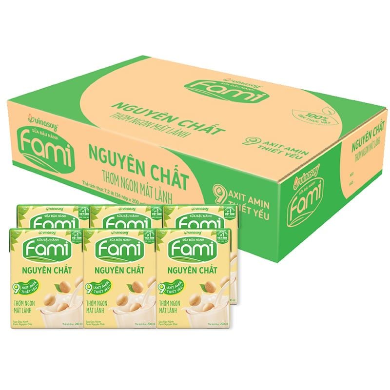 Sữa Đậu nành Fami Nguyên chất 200ml x 36 hộp