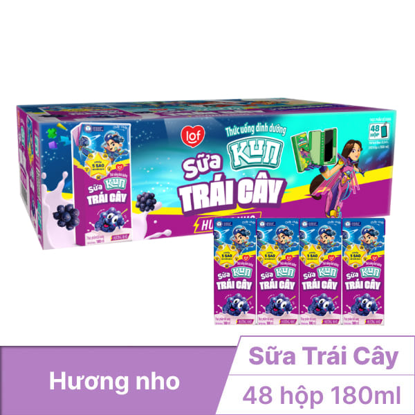 Sữa Kun Trái cây Hương Nho 180ml x 48 hộp